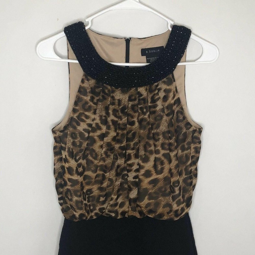 B Darlin Dress Leopard Print Black Embellishment Neck Sleeveless Size 3/4 - Picture 3 of 9